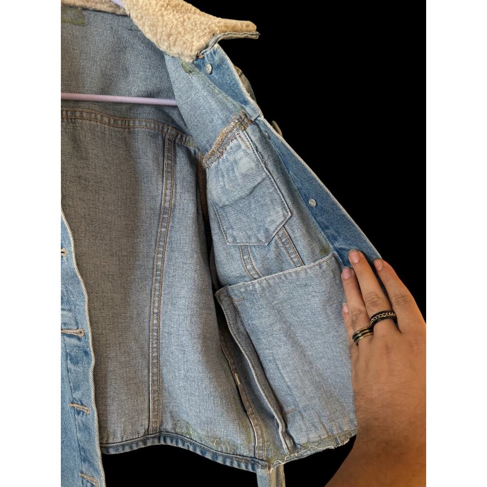 Denim Jean Jacket Upcycled Patch Work Painted Womens Custom Jacket Sz: M A7 - Picture 7 of 7
